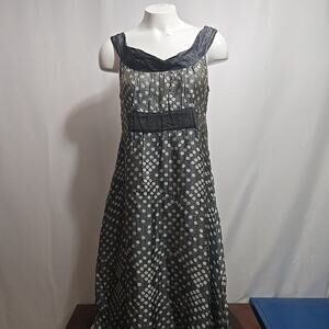Lee Mathews A Line Dress Womens Size 1 Silk Lined Gray Polka Dot Jacquard